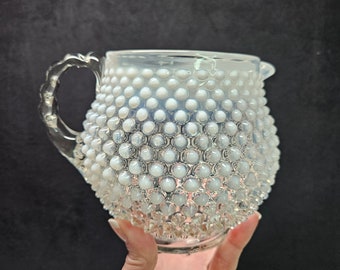 Fenton Hobnail Opalescent White on Clear Squat Pitcher 1950's - 5" Tall