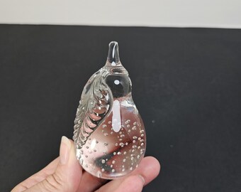 Vintage Bullicante Clear Glass Pear Hand Blown Paperweight Decor Controlled Bubble Art Glass 3 5/8" x 2"