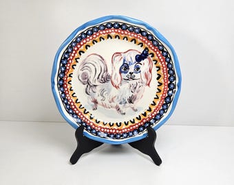 Anthropologie Nathalie Lété Pekingese Dog Dinner Plate 10" Retired Francophile.