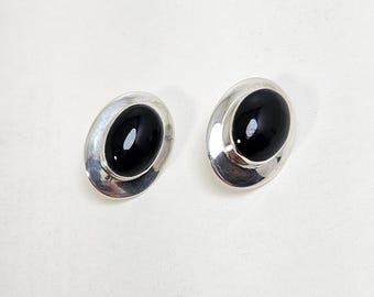 Vintage ATI Taxco 925 Sterling Silver Black Onyx Stud Earrings