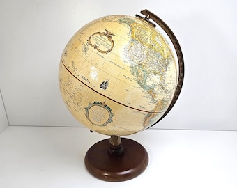 Vintage Replogle World Classic Series Desktop  Globe 9" Diameter with Wood Base.