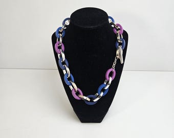Vintage Vera Bradley Chunky Chain Necklace Blue Purple Resin Colorful Y2K
