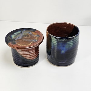 Butter Bell Crock Art Pottery Orcas Island Drip Glaze Signed