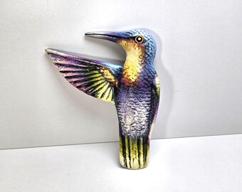 Vintage Ceramic Hummingbird Hand Painted Colorful Wall Hanging Garden Art Wing Out Bird Decor 7.5" x 6.5"