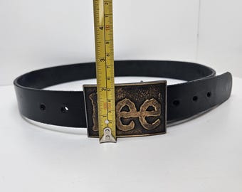Vintage Lee Brass Belt Buckle With Black Amish Genuine Leather