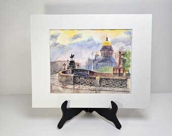 Original Signed Watercolor of St. Isaak's Cathedral St. Petersburg Russia