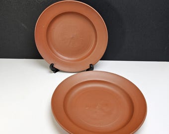 Terracotta Red Clay Dining Plates with Maker's Stamps - Set of 2
