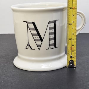 Anthropologie Monogram Letter M Black Initial White Ceramic Coffee Mug Cup image 6