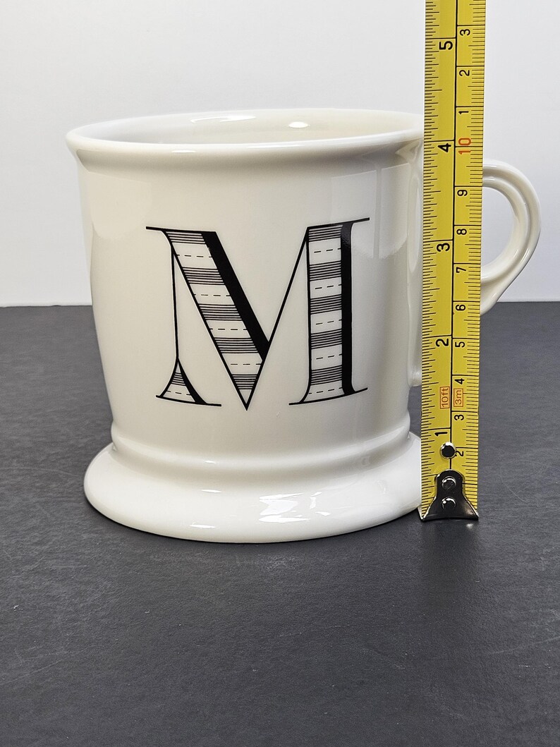 Anthropologie Monogram Letter M Black Initial White Ceramic Coffee Mug Cup image 6