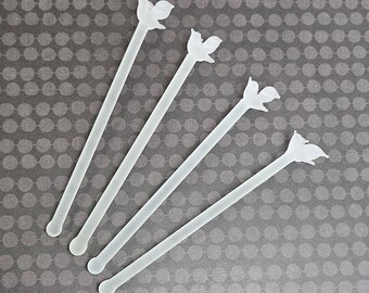 Vintage Frosted Blown Glass Bird Swizzle Sticks Drink Cocktail Stirrers Barware Set of 4