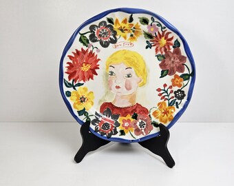 Anthropologie Francophile "Bonjour" Girl Motif Dinner Plate by Artist Nathalie Lété