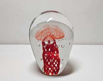 Vintage Jellyfish with Bubbles Encased in Hand Blown Glass Paperweight 4.5" Tall