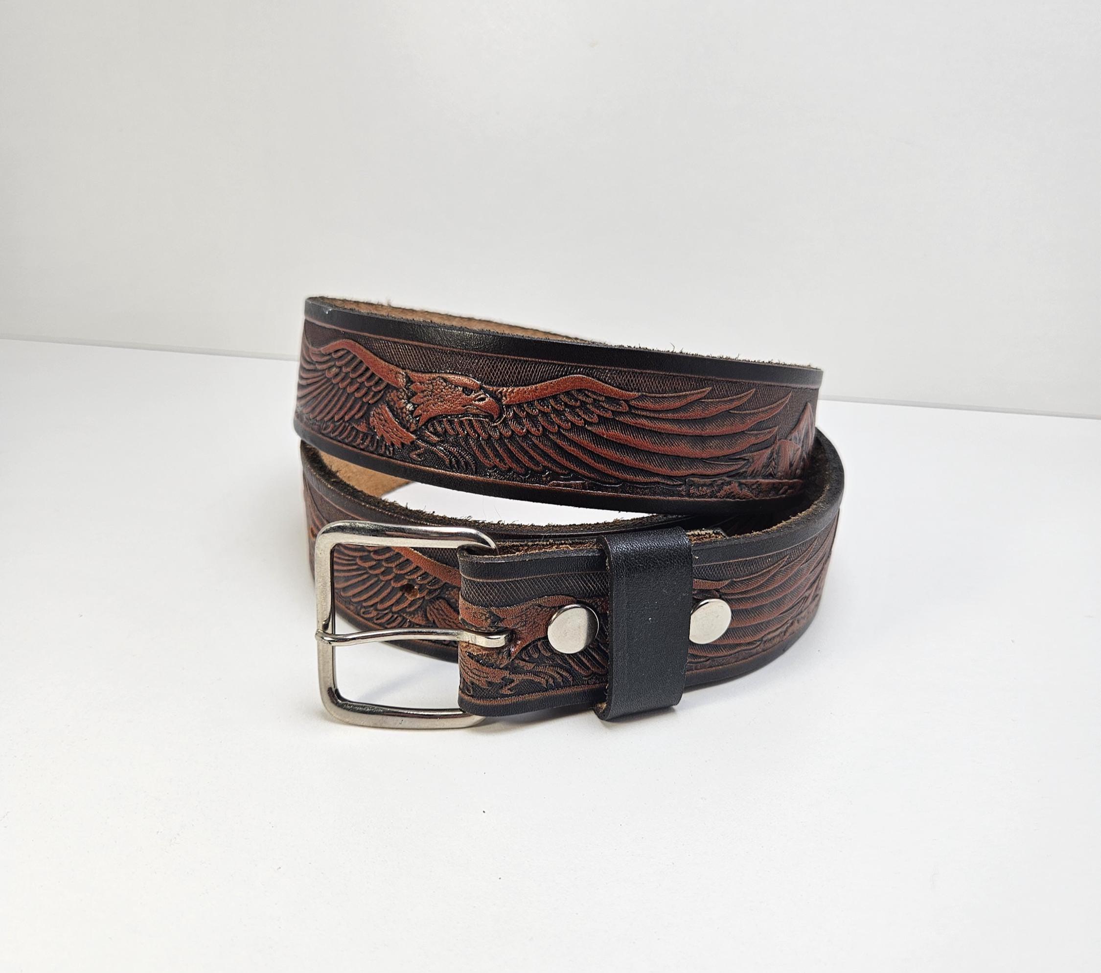 Vintage Tooled Leather Belt Eagle Mountains Western Country  display picture 1