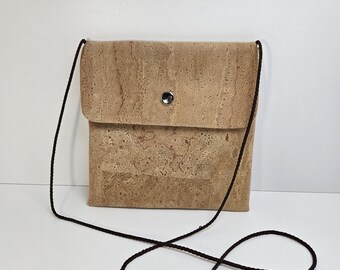Vintage Square Cork Shoulder Bag Envelope Flap Snap Closure Boho Hippie Natural Beach Travel 7.5" x 7.5"
