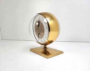 Vintage Wittnauer Round Bubble Brass Double Sided Desk Weather Station 1950s