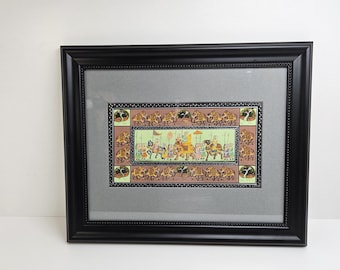 Splendor Of A Royal Procession Painting Rajasthani Miniature Art of Kings with Elephants Framed Folkart 16.75" x 13.5"