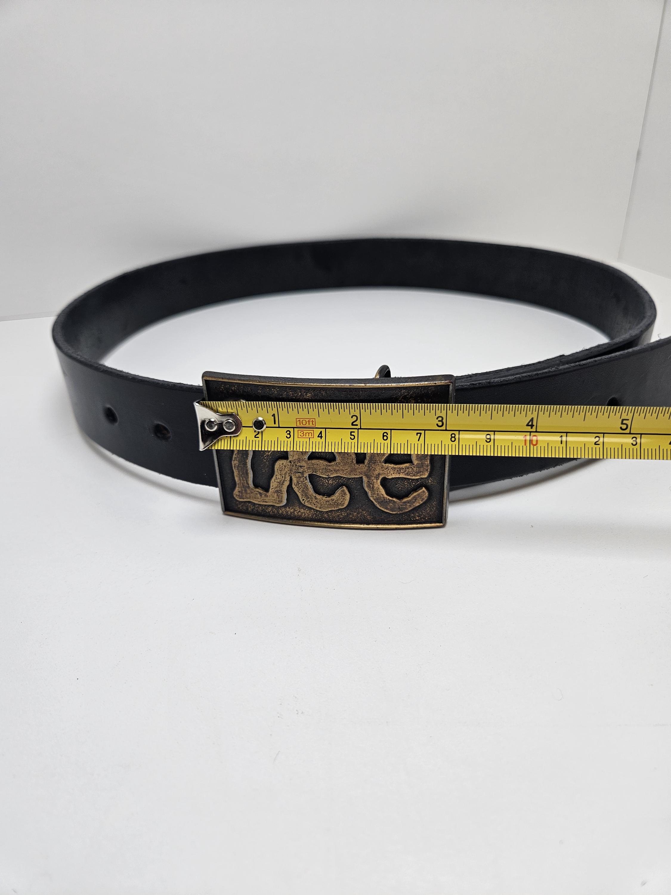 Vintage Lee Brass Belt Buckle With Black Amish Genuine Leather