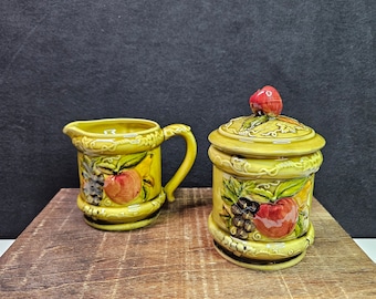 Vintage 50's Geo Z. Lefton 3743 Hand Painted Apple Grape Pattern Creamer & Sugar Set