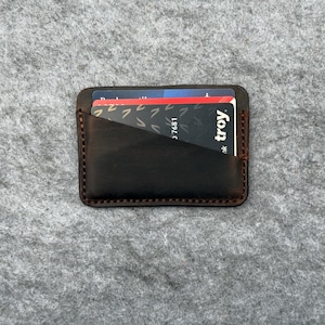 Tarjetero de cuero, billetera plegable de cuero hecha a mano, billetera de bolsillo frontal, billetera de cuero personalizada