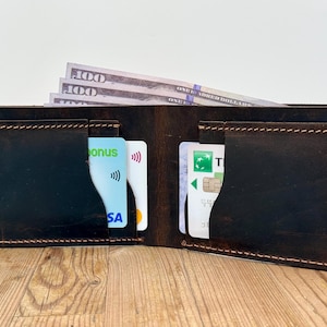 Handmade Leather Bifold Wallet: Personalized Full-Grain Card Holder