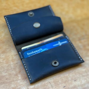 Tarjetero de cuero, billetera plegable de cuero hecha a mano, billetera de bolsillo frontal, billetera de cuero personalizada