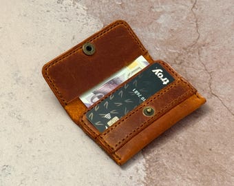 Cartera de cuero para tarjetas, Cartera de cuero hecha a mano, Cartera de bolsillo frontal, Cartera de cuero personalizada