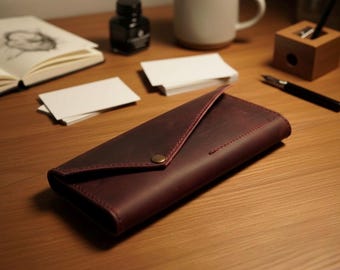 Handmade Leather Pencil Case: Snap Pouch, Calf Leather