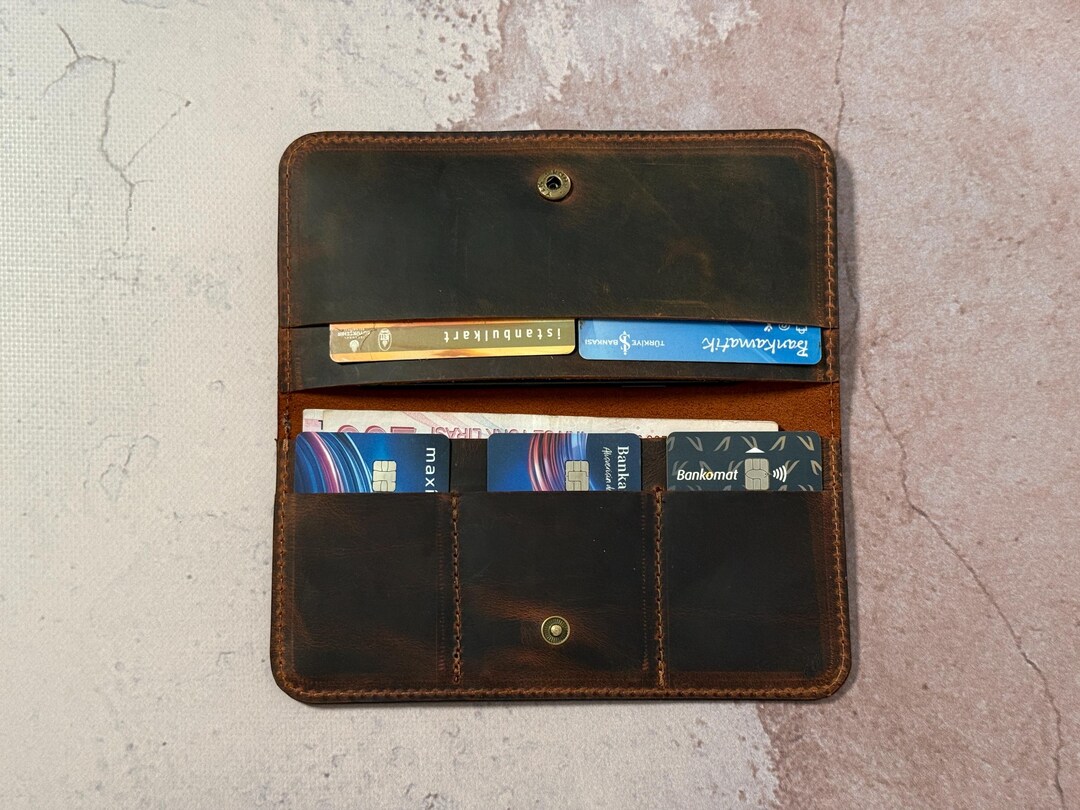 Handmade Leather Phone Card Wallet: Calfskin Mini Purse - Etsy