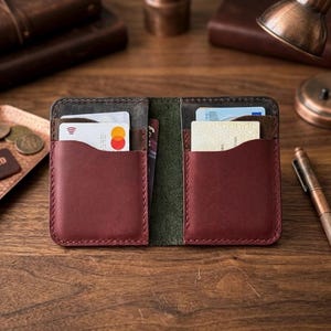 Spersonalizowany wielokolorowy skórzany portfel – Crazy Horse Slim Bifold Card Holder – Custom Pockets Choice