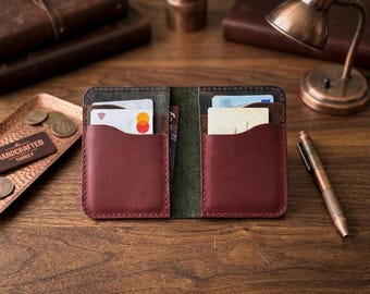 Personalized Multicolor Leather Wallet – Crazy Horse Slim Bifold Card Holder – Custom Pockets Choice
