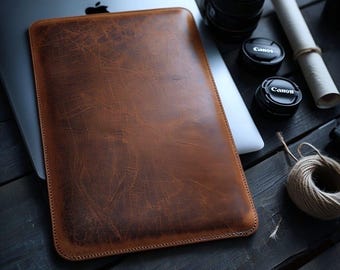 Handmade Leather MacBook Sleeve: Slim Calf Leather Laptop Case