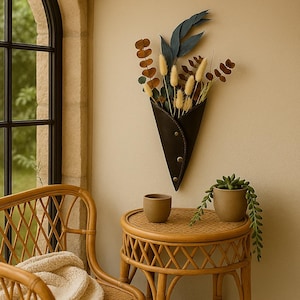Leather Wall Vase: Rustic Dried Flower & Air Plant Holder