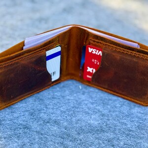 Portafoglio porta carte in pelle, portafoglio bifold in pelle fatto a mano, portafoglio tascabile frontale, portafoglio in pelle personalizzato