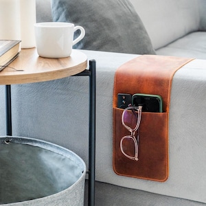 Leder Sofa Armlehne Organizer, Fernbedienung Caddy, Leder Haus Geschenk, Echtleder Couch Organizer, Fernbedienung & Zubehör Tasche