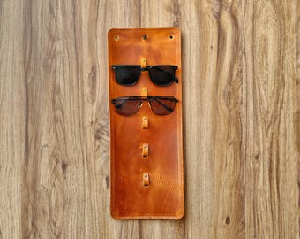 Organizador de pared para gafas de sol de cuero hecho a mano - Capacidad para 5 gafas