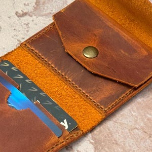 Tarjetero de cuero, billetera plegable de cuero hecha a mano, billetera de bolsillo frontal, billetera de cuero personalizada