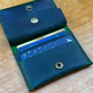 Tarjetero de cuero, billetera plegable de cuero hecha a mano, billetera de bolsillo frontal, billetera de cuero personalizada