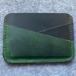 Tarjetero de cuero, billetera plegable de cuero hecha a mano, billetera de bolsillo frontal, billetera de cuero personalizada