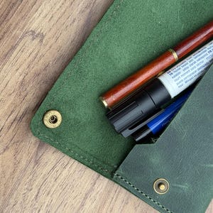 Personalized Leather Pencil Case, Pencil Pouch, Leather Snap Pouch