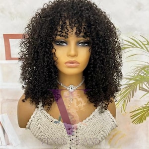 Curly Black Bang Wig