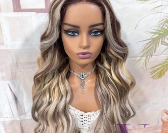 Asblonde balayage-pruik | Golvend bruin met wortels