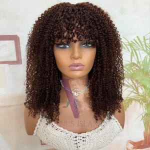 Kinky Curly Brown Bang Wig