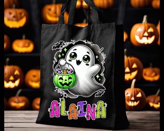 Personalized Halloween Tote Bag, Glow in the Dark Candy Bag
