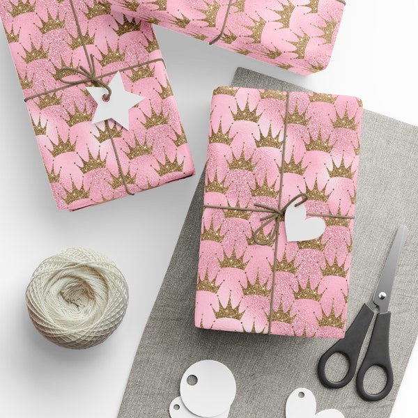 Princess pink gold crown sparkle gift Wrapping Papers