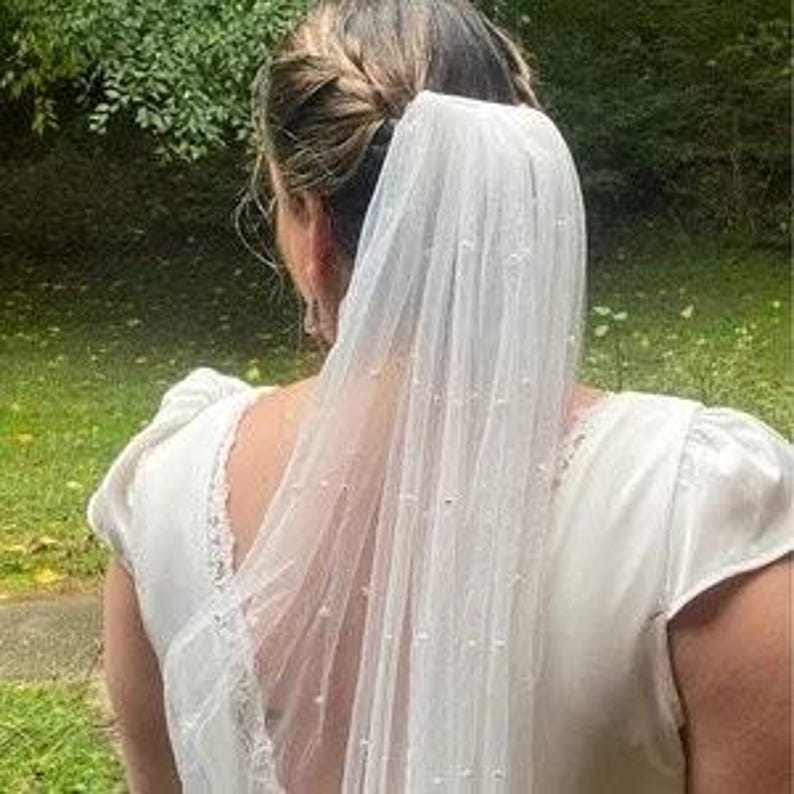 Pearl Cathedral Veil with Comb Elegant Floor-Length Fingertip Options Wedding Accessory image 2