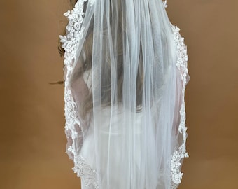 Cathedral Lace Veil with Comb  Ivory Elbow  Fingertip Veil for Bride