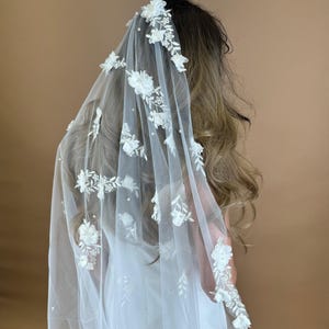 Floral Pearl Bridal Veil with Lace Comb  Elbow  Cathedral Lengths  Elegant Wedding Accessory