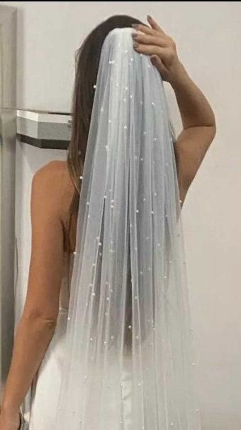 Pearl Cathedral Veil with Comb Elegant Floor-Length Fingertip Options Wedding Accessory image 5