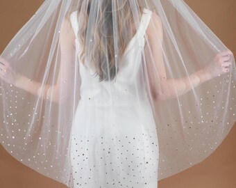 Kristallen bruidssluier vingertop glittersluier met strassteentjes Elegante bruidssluier over ellebooglengte