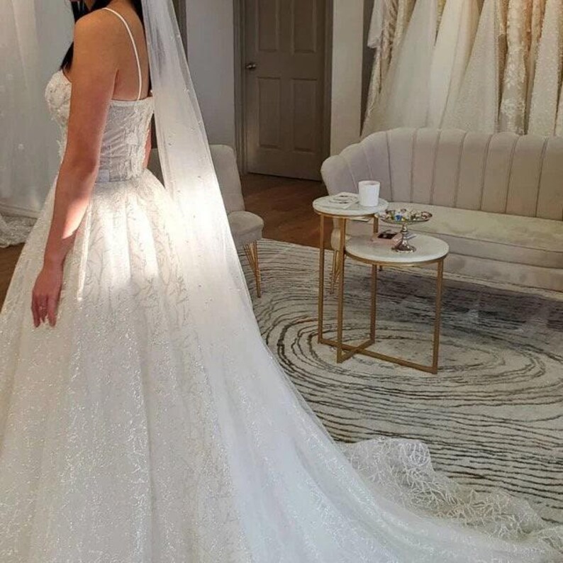 Pearl Cathedral Veil with Comb Elegant Floor-Length Fingertip Options Wedding Accessory image 6